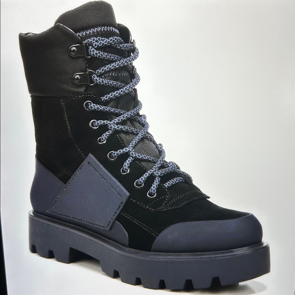 $169 New in Box Franco Sarto Water Resistant Black and Gray Lace-Up Boots Hiking